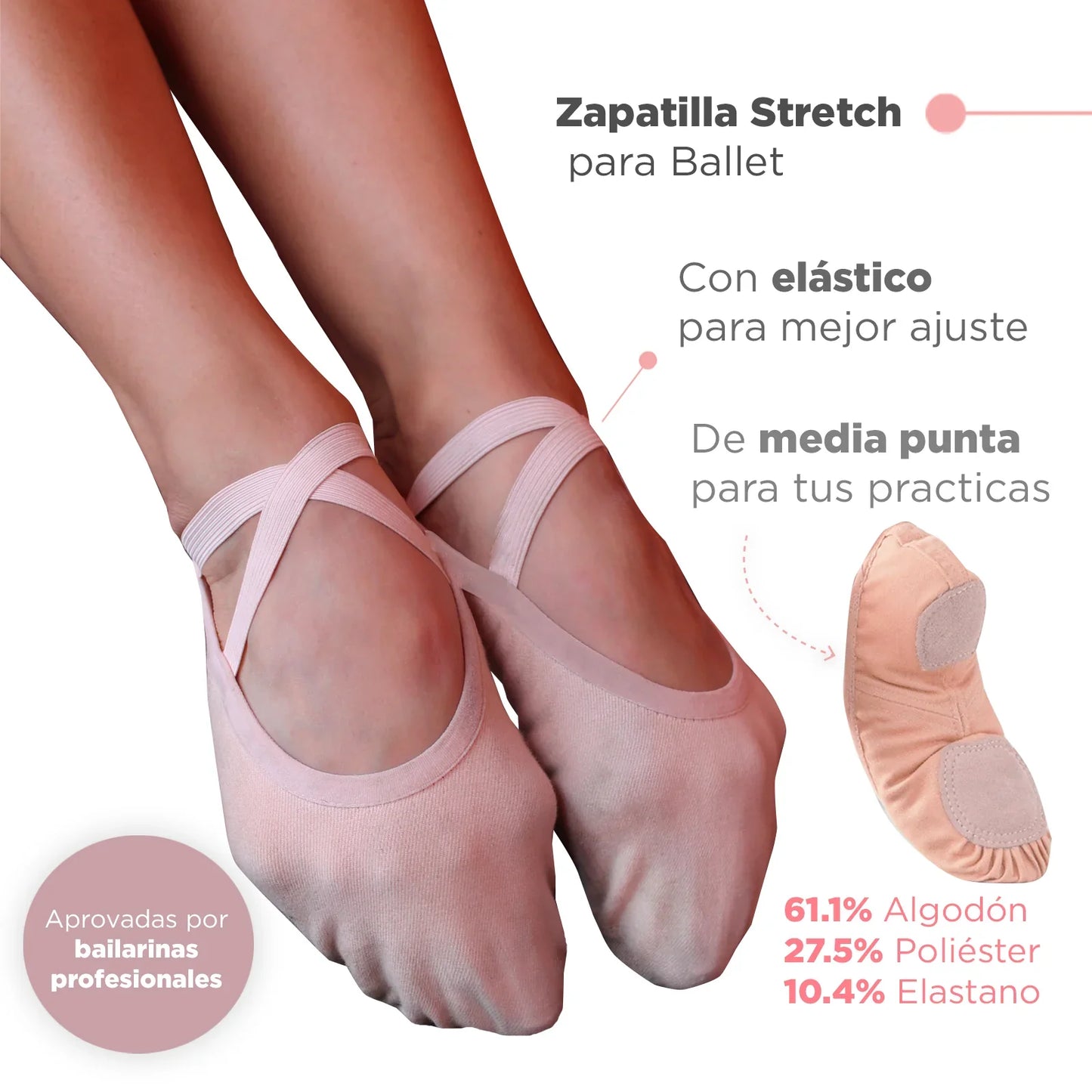 Zapatilla de ballet lona stretch rosa varias tallas #906