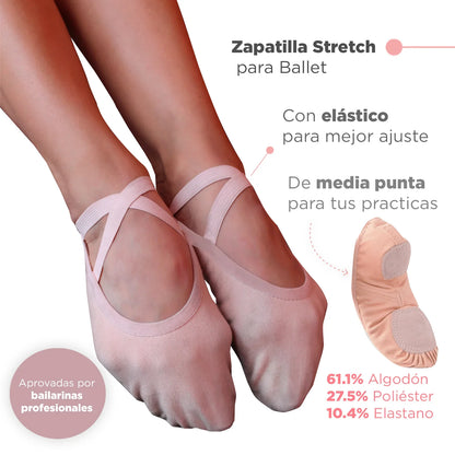 Zapatilla de ballet lona stretch rosa varias tallas #906
