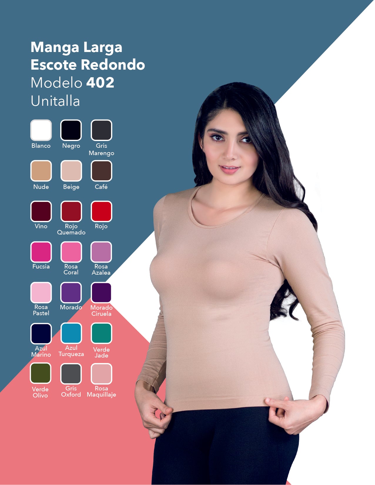 Playera cuello redondo manga larga de microfibra unitalla Mod.402 dama