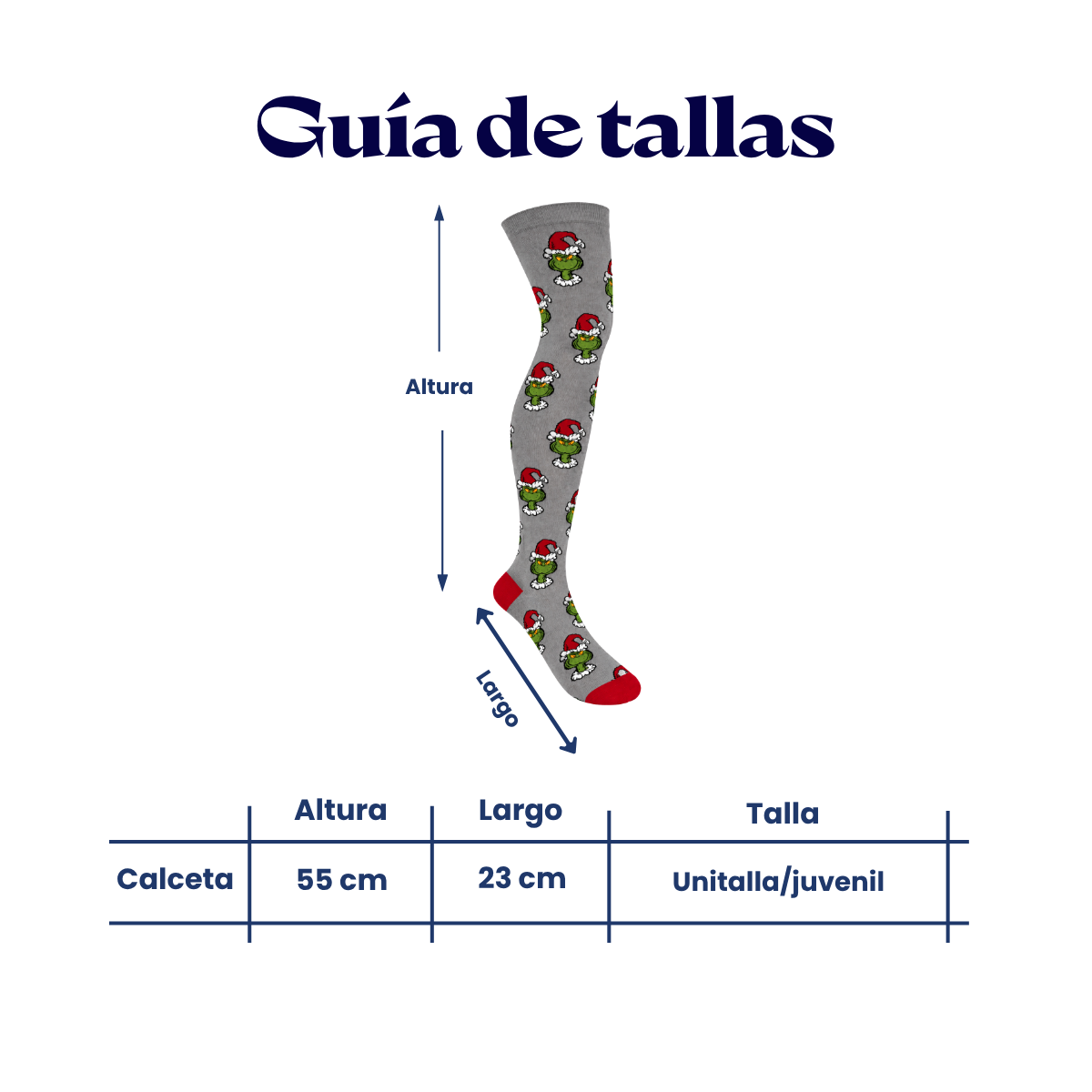 Calceta medieta navideña grinch fondo gris unitalla Oslo