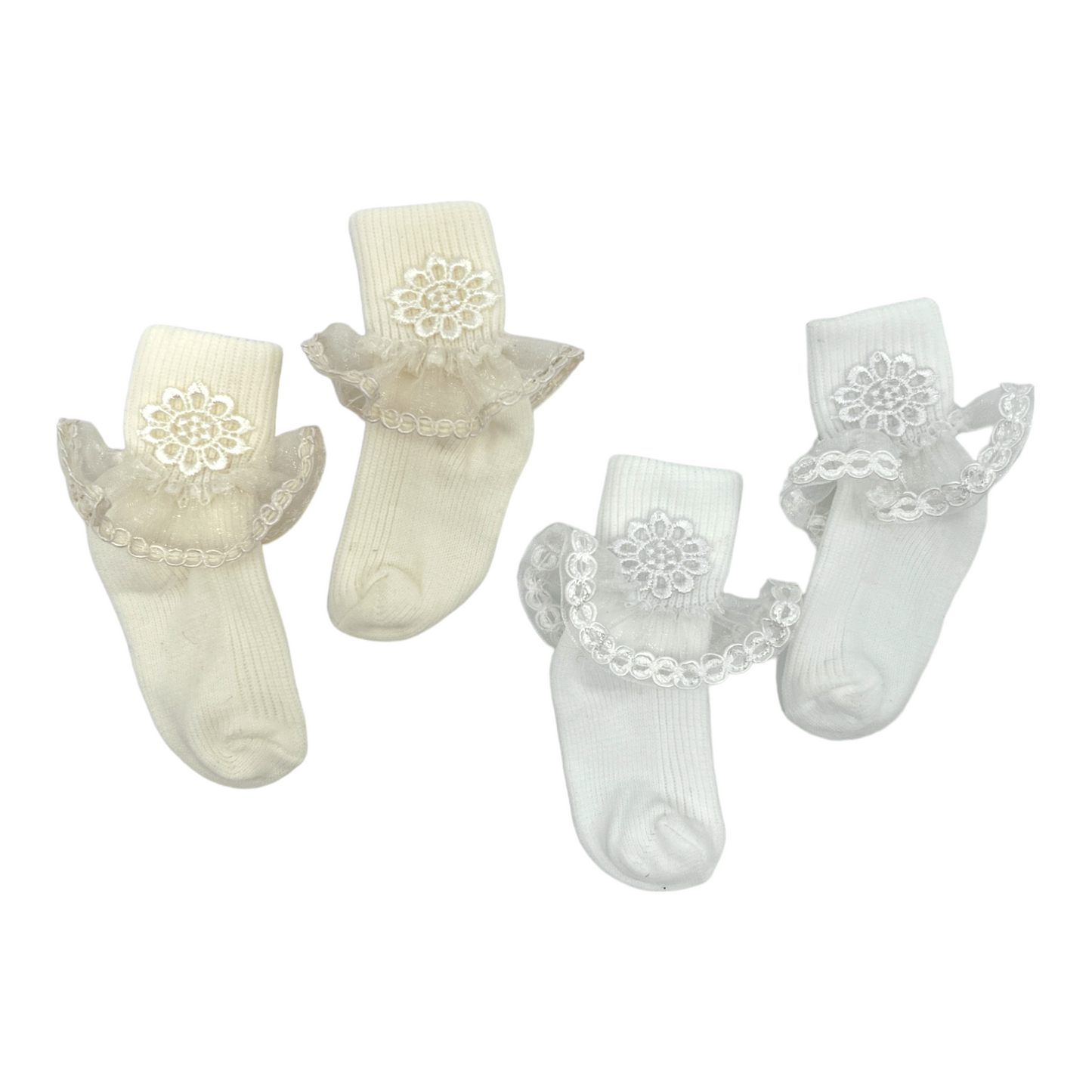 Tobillera organza bordada hueso/blanco paquete de 12