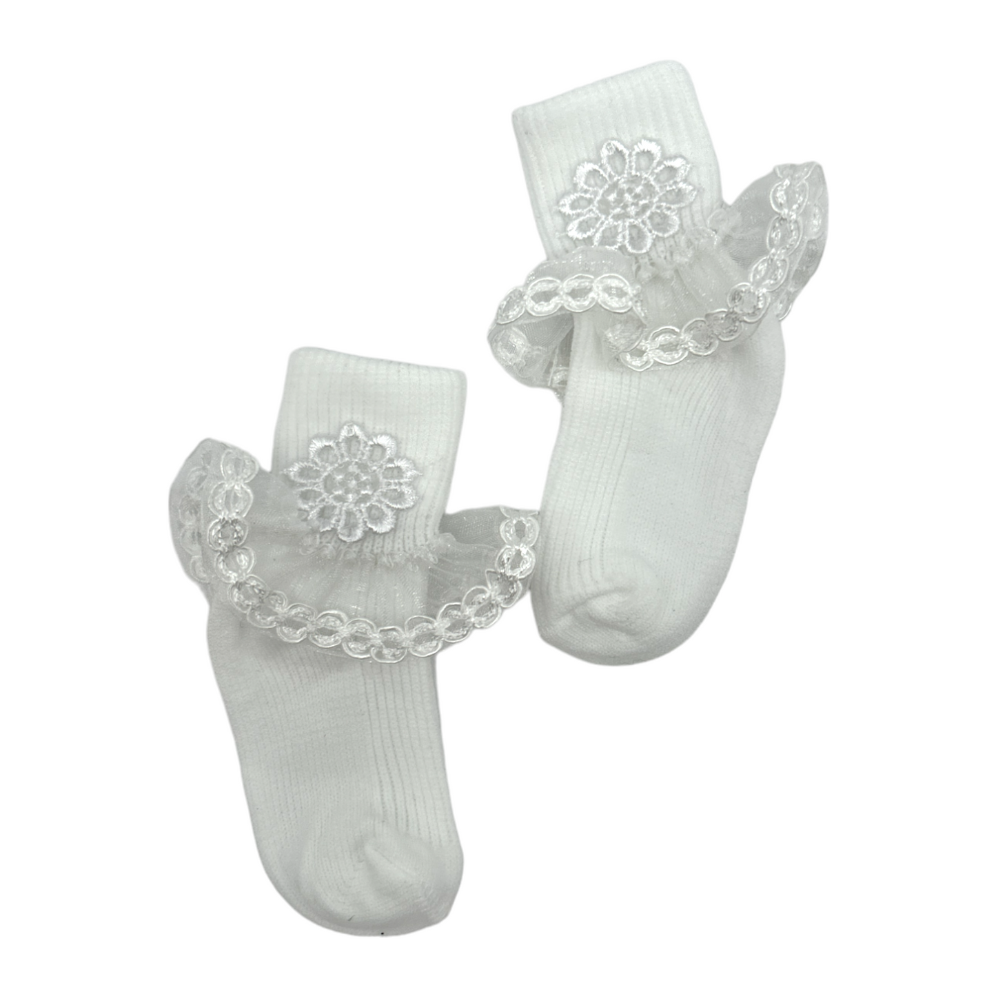Tobillera organza bordada hueso/blanco paquete de 12