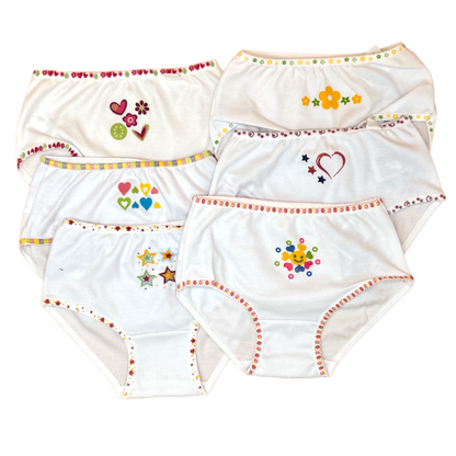 Pantaletas completas con diseño en bordes niña #1150 paquete de 6