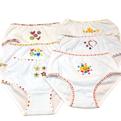 Pantaletas completas con diseño en bordes niña #1150 paquete de 6