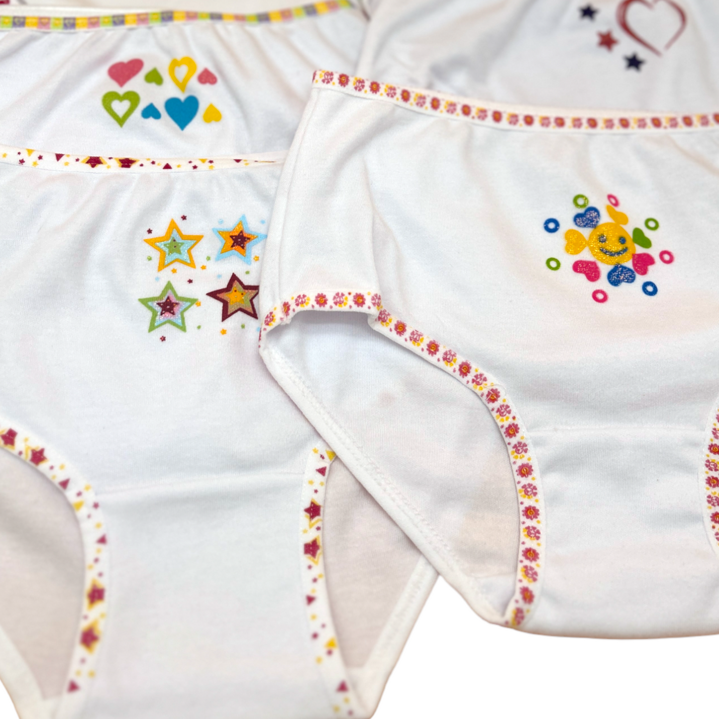 Pantaletas completas con diseño en bordes niña #1150 paquete de 6
