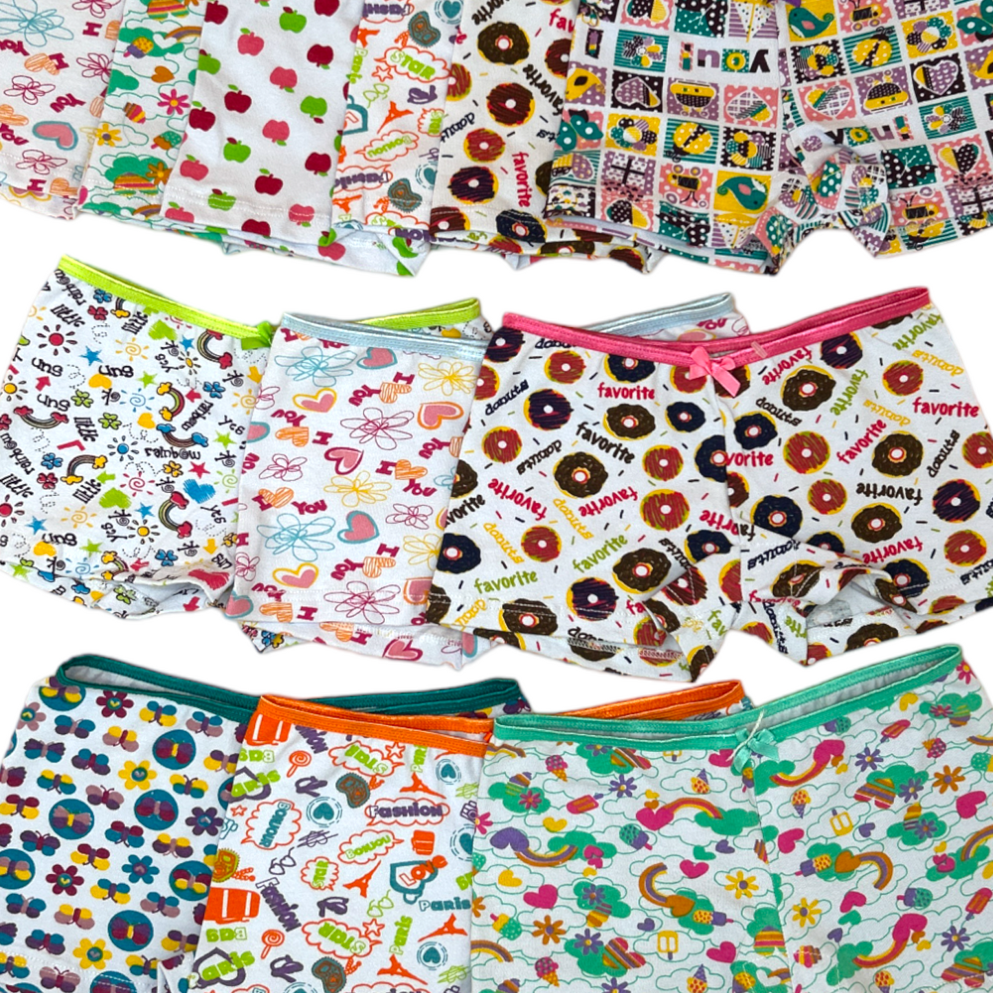 Bóxeres estampados de color varias tallas niña paquete de 12