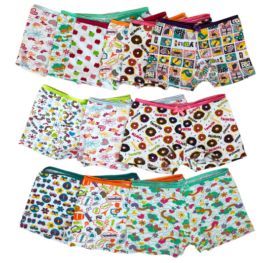 Bóxeres estampados de color varias tallas niña paquete de 12