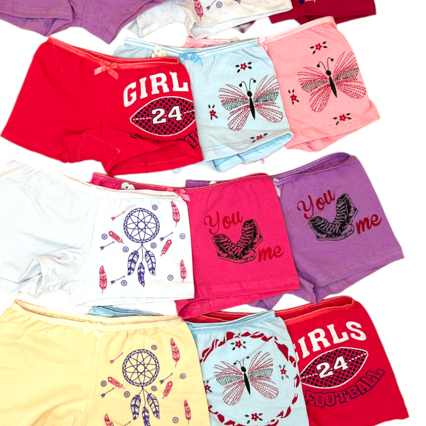 Bóxeres estampados de color varias tallas niña paquete de 12