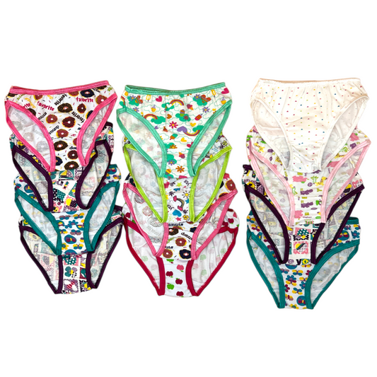 Bikinis estampados de color varias tallas niña paquete de 12