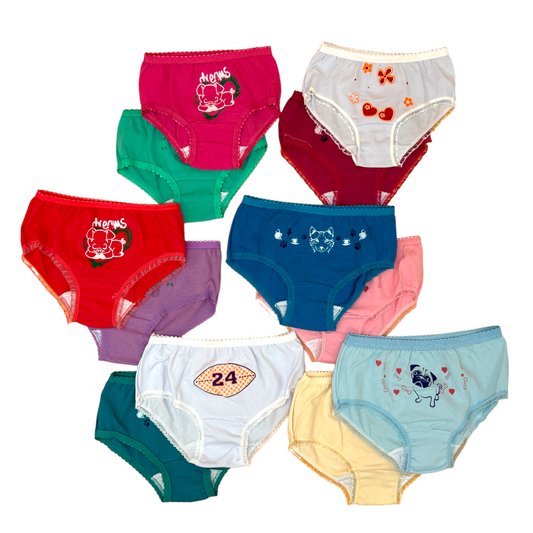 Pantaletas lisas de color varias tallas niña paquete de 12