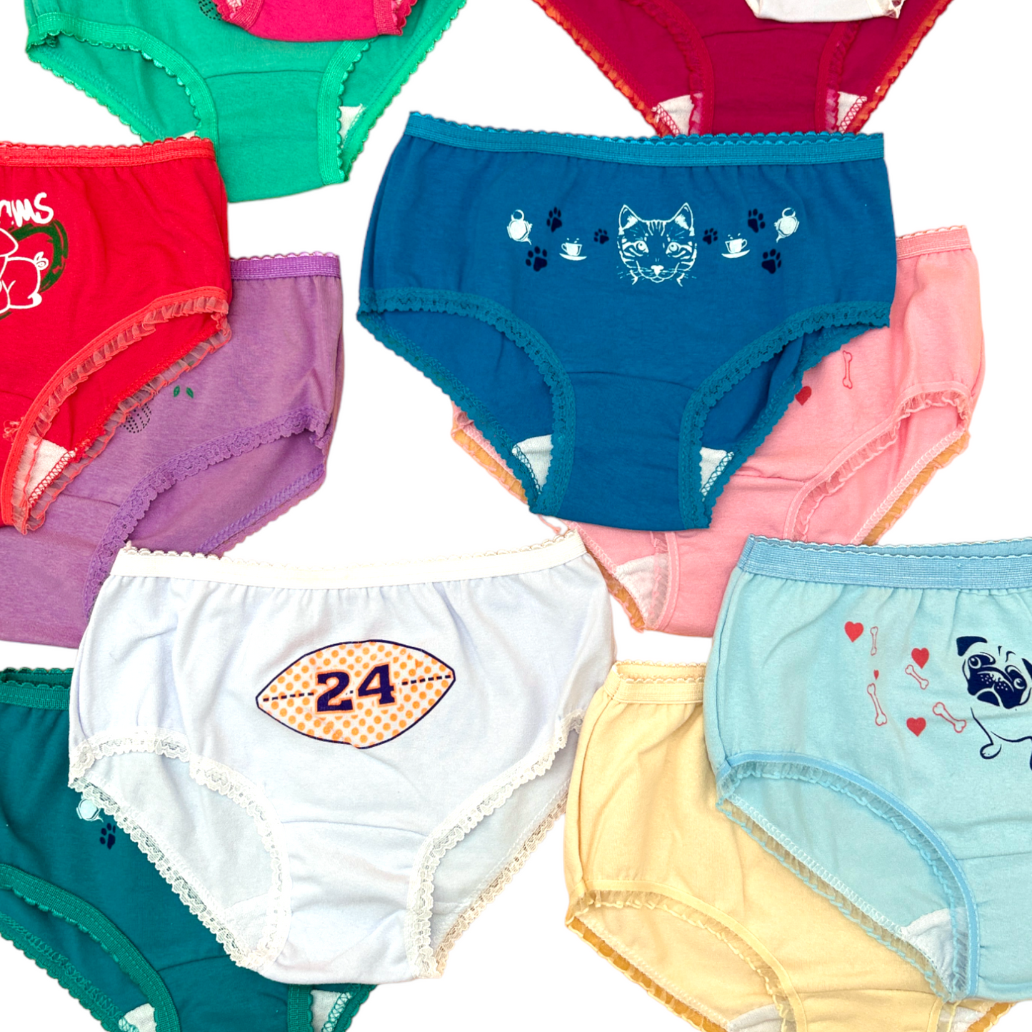 Pantaletas lisas de color varias tallas niña paquete de 12