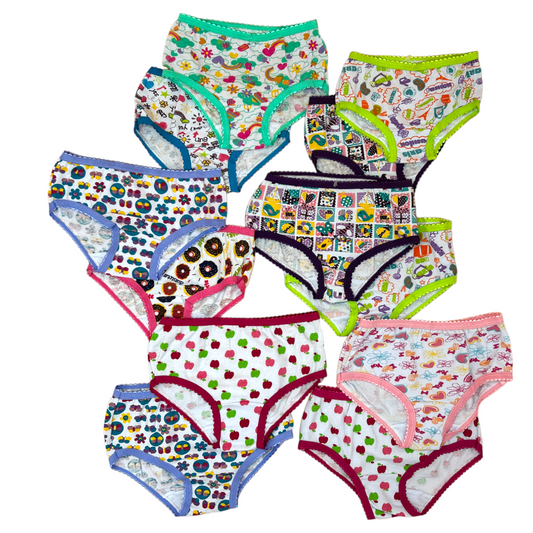 Pantaletas estampadas de color varias tallas niña paquete de 12