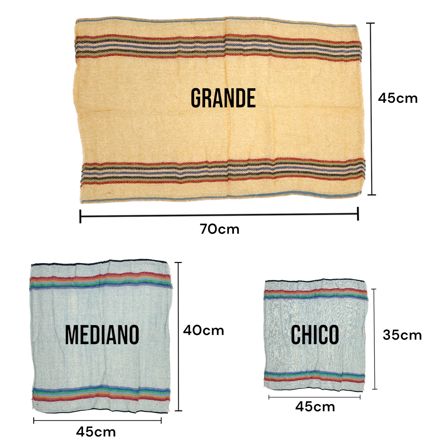 Trapo o jerga tres tamaños varios colores paquete de 12