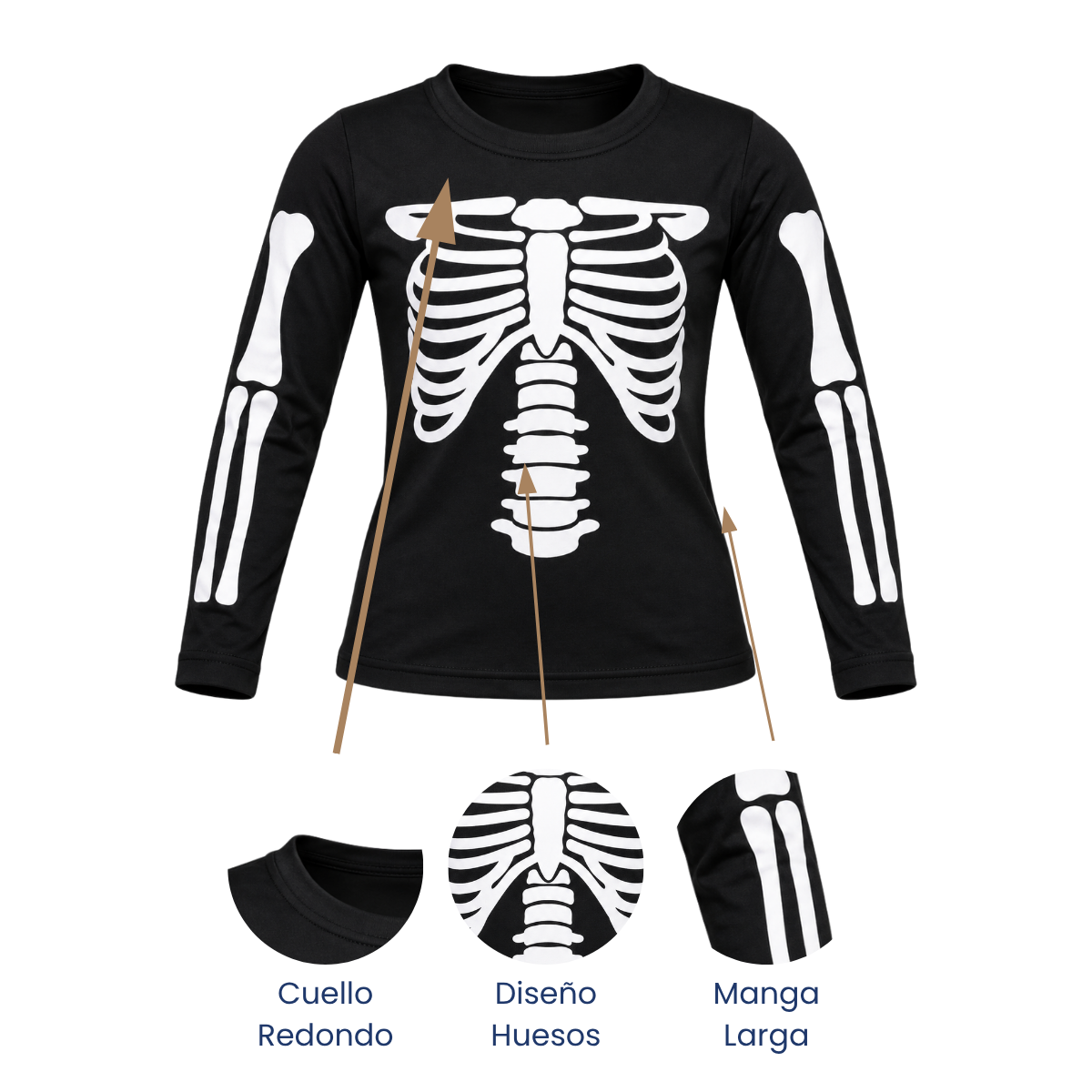 Playera manga larga huesos halloween unisex Ross
