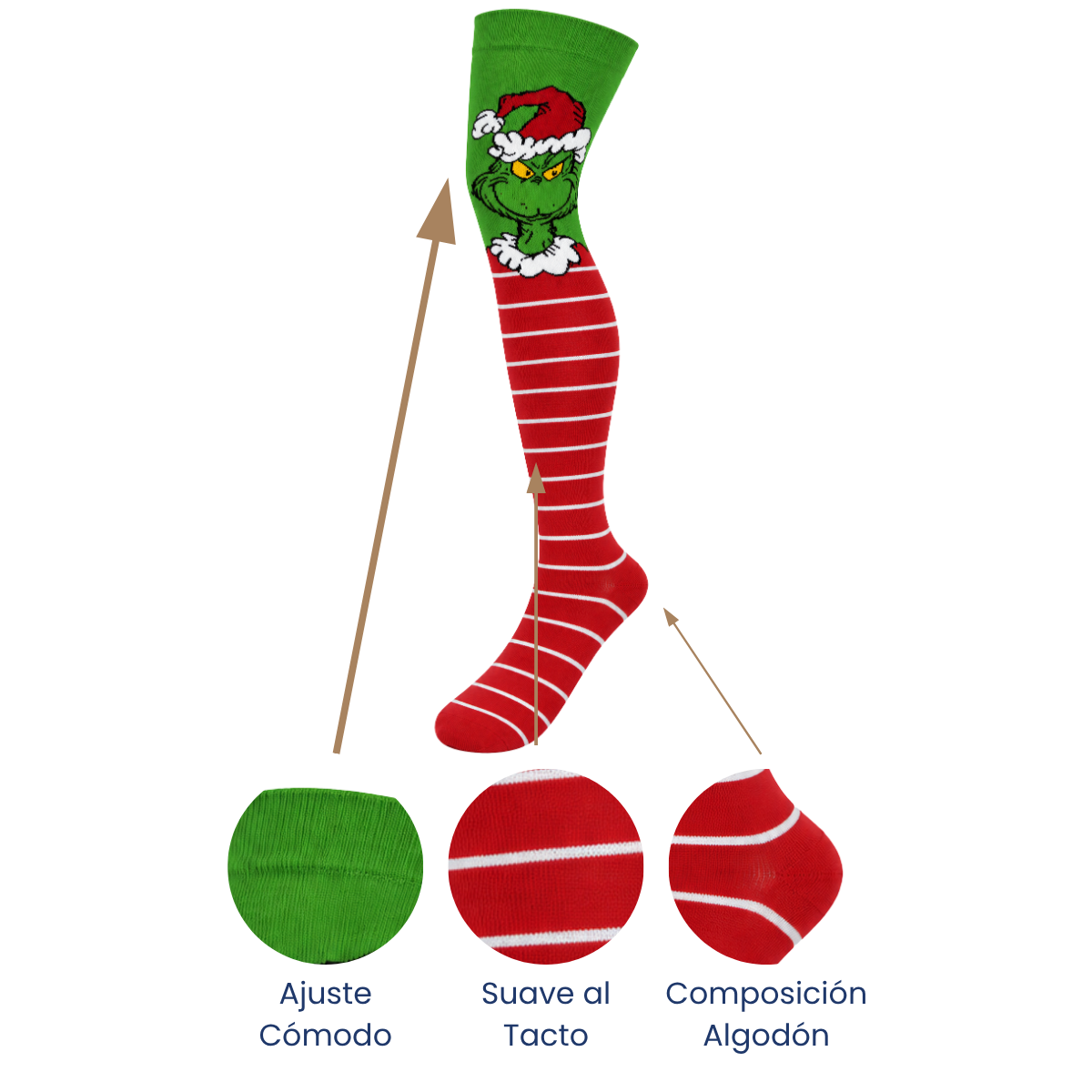 Calceta medieta navideña rayada de grinch unitalla Oslo