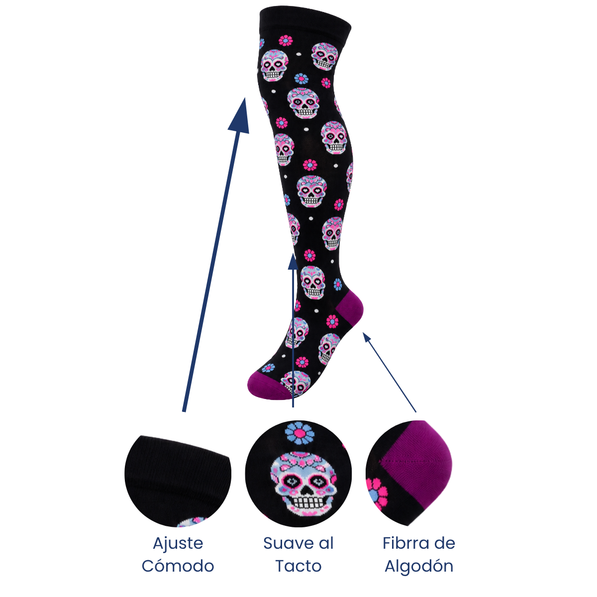 Calceta medieta halloween calaveras unitalla Camila