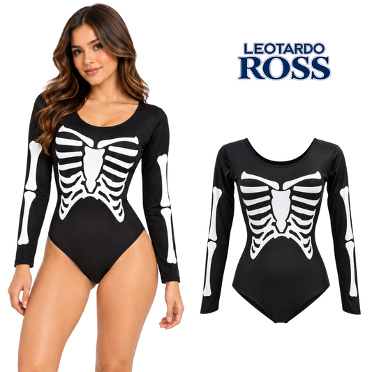 Leotardo de algodón manga larga estampado de huesos Ross