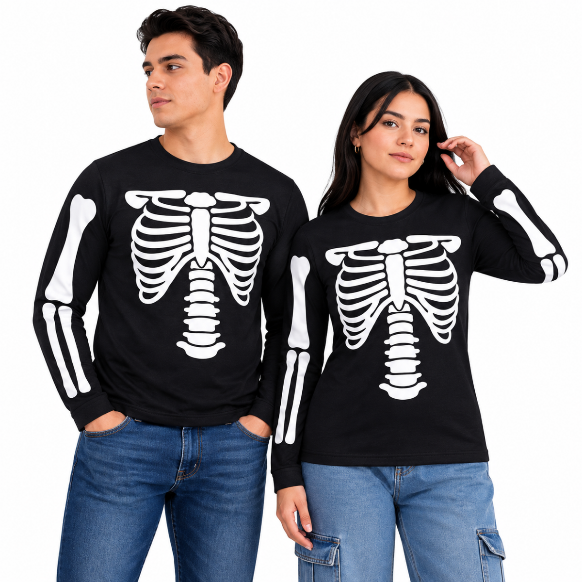 Playera manga larga huesos halloween unisex Ross