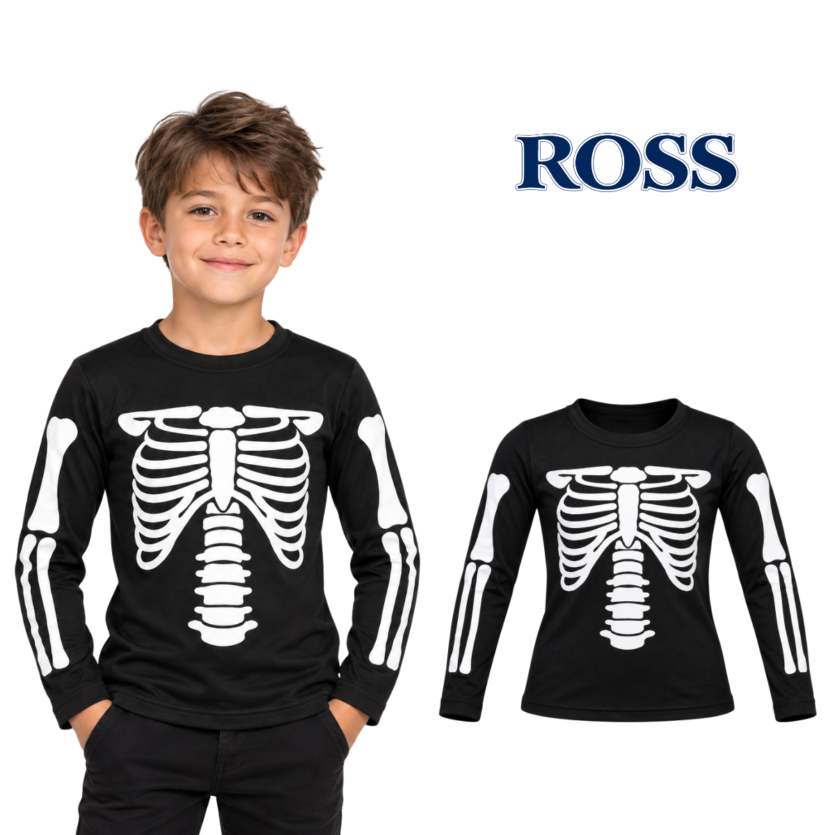 Playera manga larga huesos halloween unisex Ross
