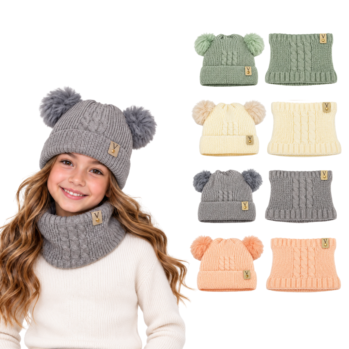 Set 2 en 1 gorro cuellera afelpada surtido infantil Valiz paquete de 6
