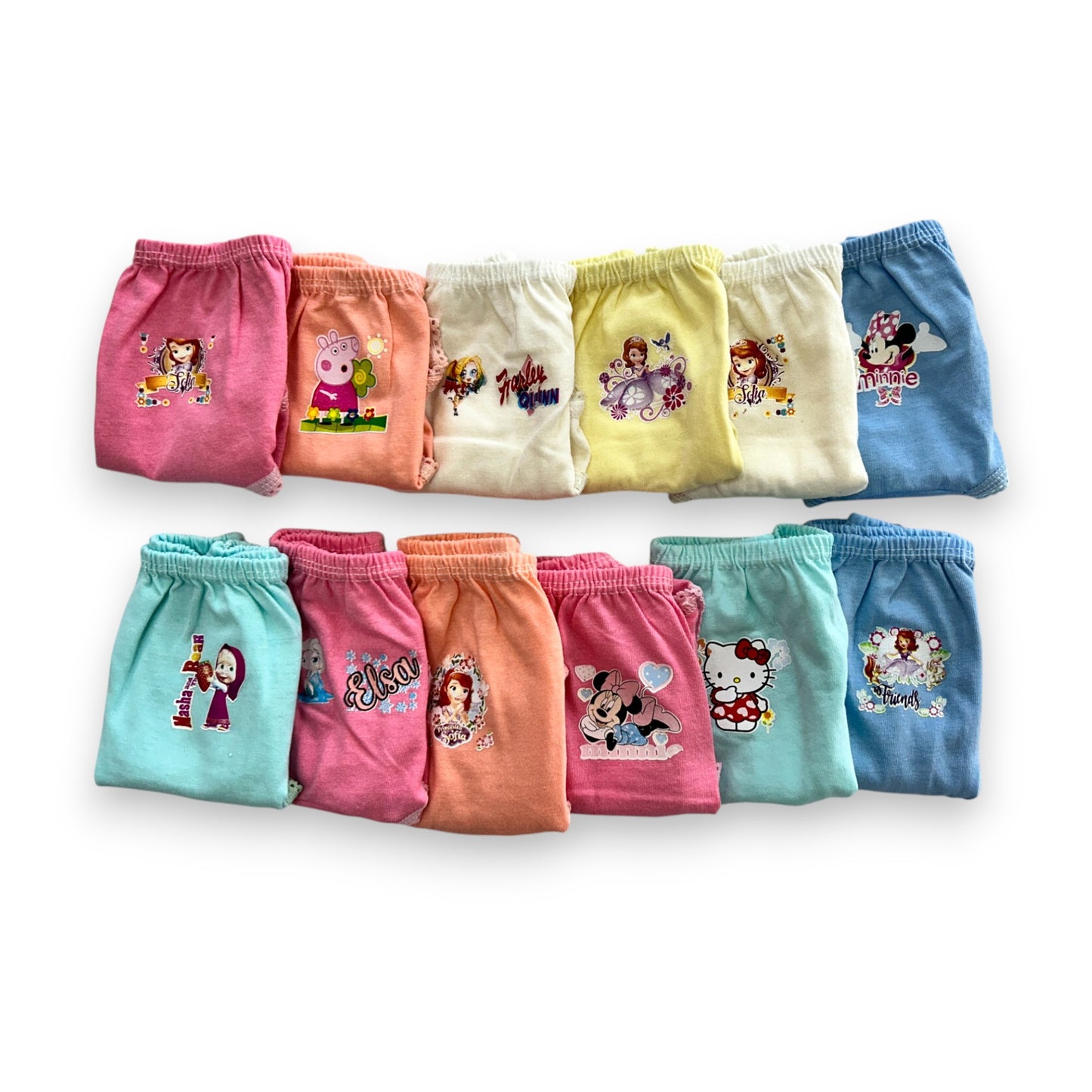 Pantaleta económica estampada princesas niña varias tallas paquete de 12