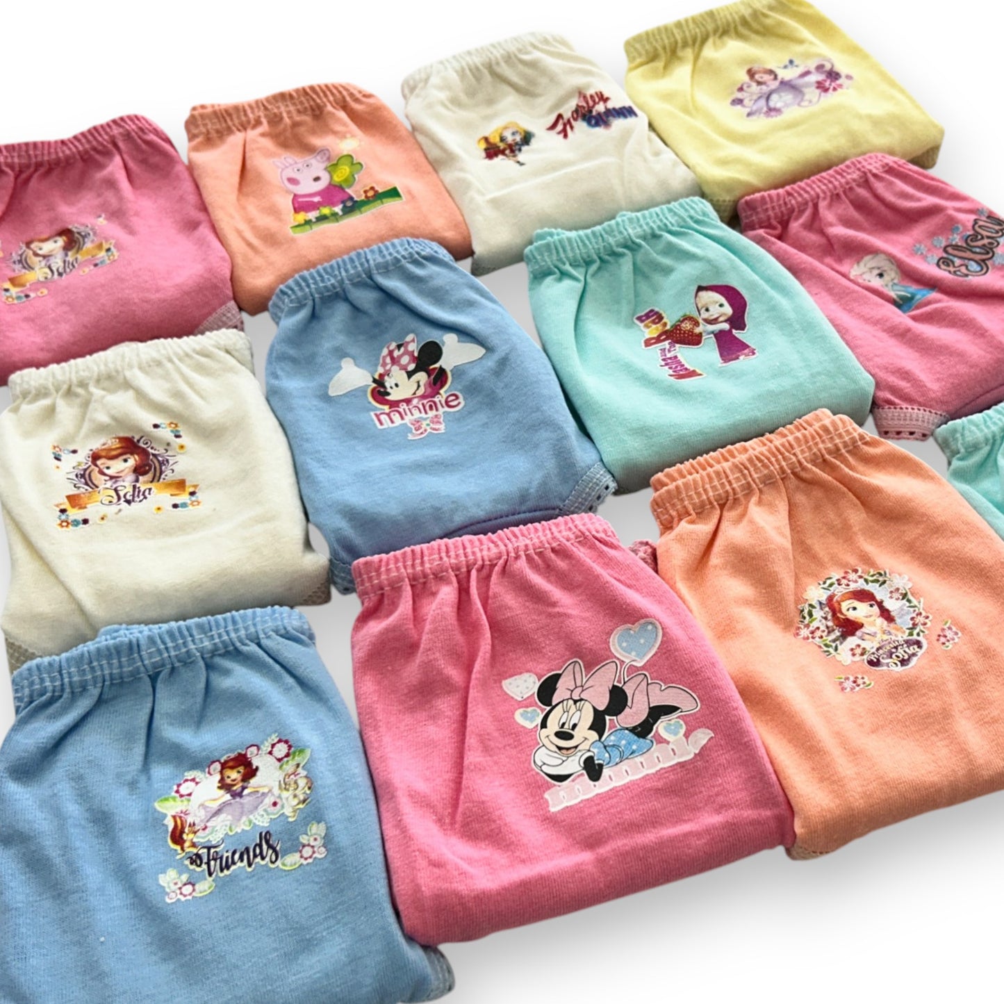 Pantaleta económica estampada princesas niña varias tallas paquete de 12