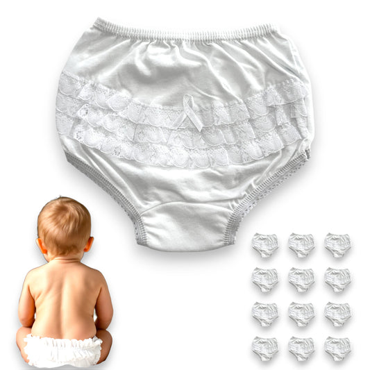 Pantaleta con olan blanca económica varias tallas paquete de 12