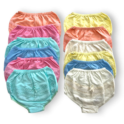 Pantaleta con olan de color económica varias tallas y modelos paquete de 12