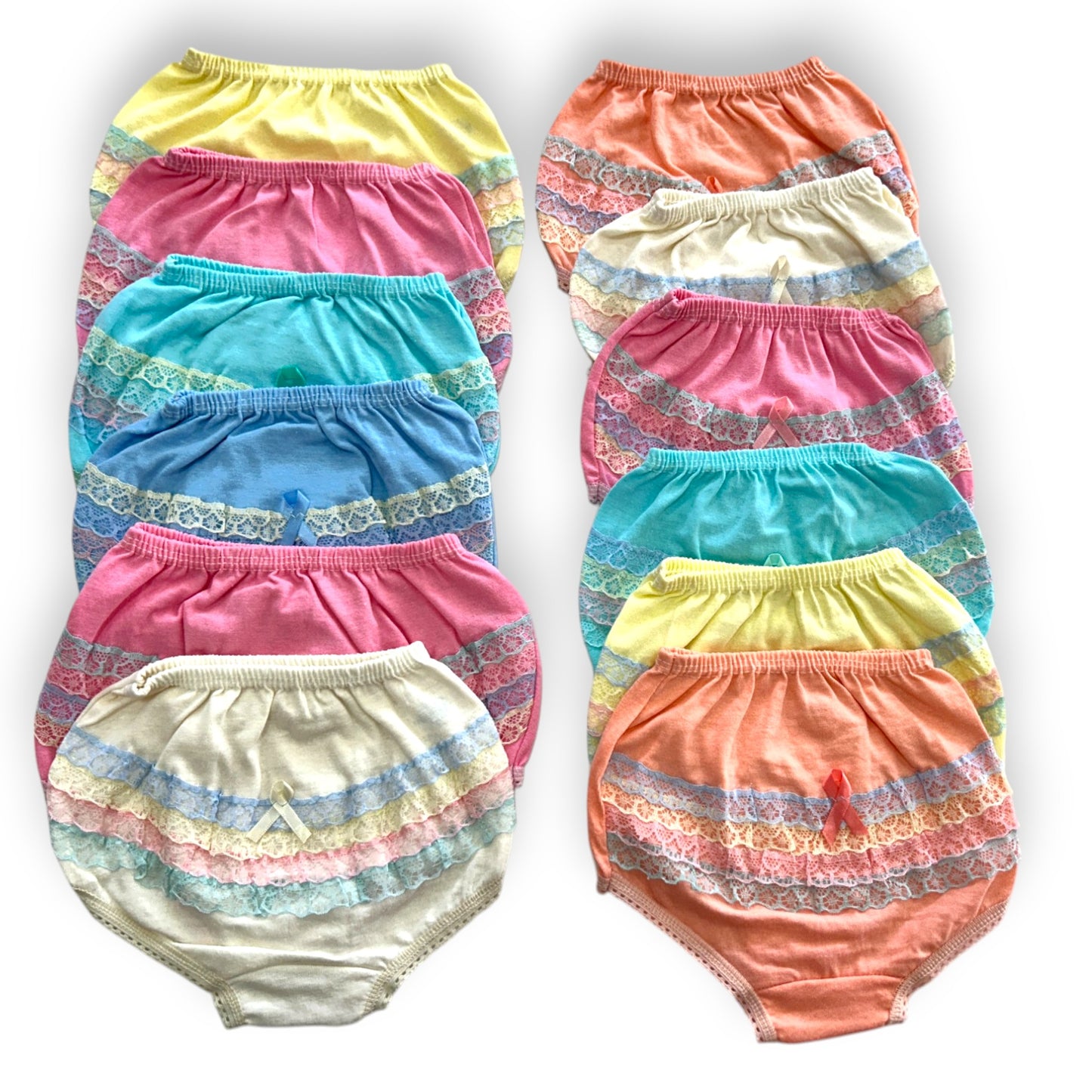 Pantaleta con olan de color económica varias tallas y modelos paquete de 12