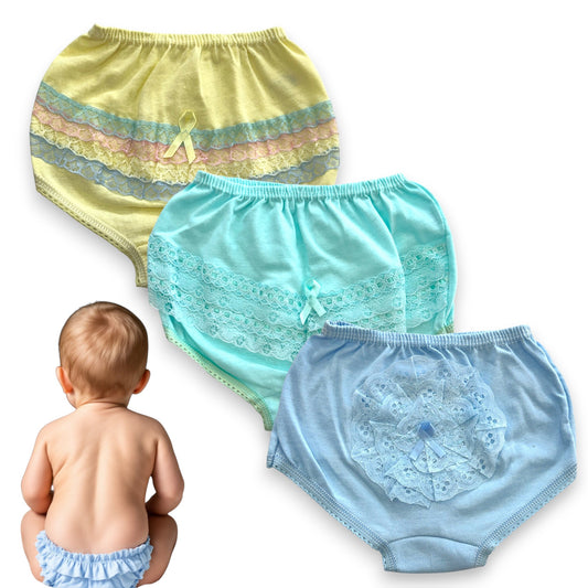 Pantaleta con olan de color económica varias tallas y modelos paquete de 12