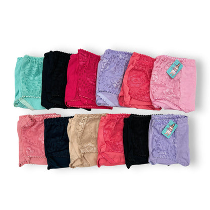 Pantaleta de algodón lisa con encaje lateral surtida dama #254 Huvik paquete de 12
