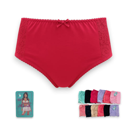 Pantaleta de algodón lisa con encaje lateral surtida dama #254 Huvik paquete de 12