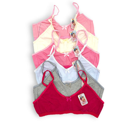 Corpiño liso colores surtidos con broche juvenil niña Fedai paquete de 12