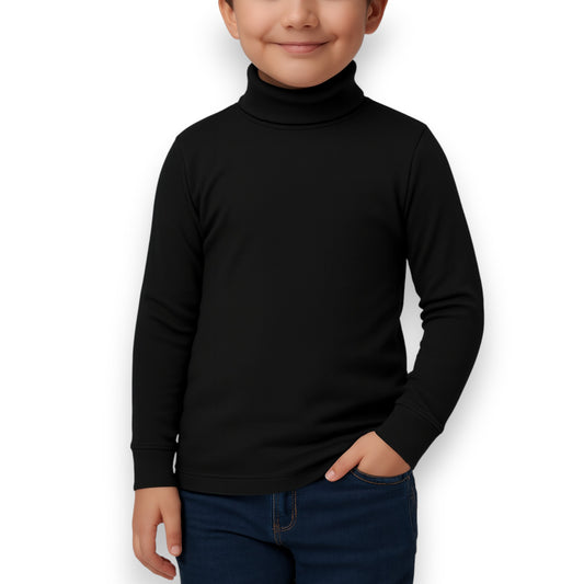 Playera cuello ruso manga larga negra unisex infantil AYA