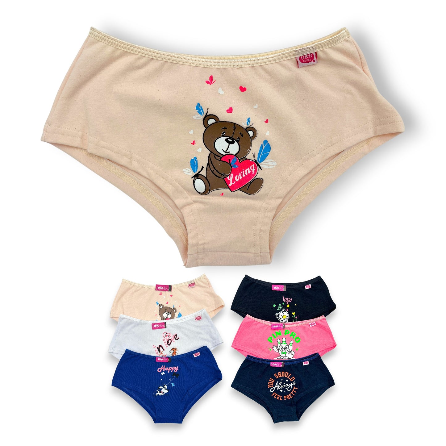 Boxer corto de algodón estampado surtido unitalla dama D&R paquete de 6