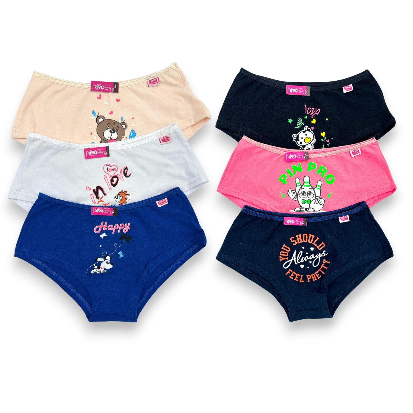 Boxer corto de algodón estampado surtido unitalla dama D&R paquete de 6