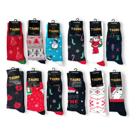 Calcetines de algodón estampados navideños unitalla caballero Oslo paquete de 12