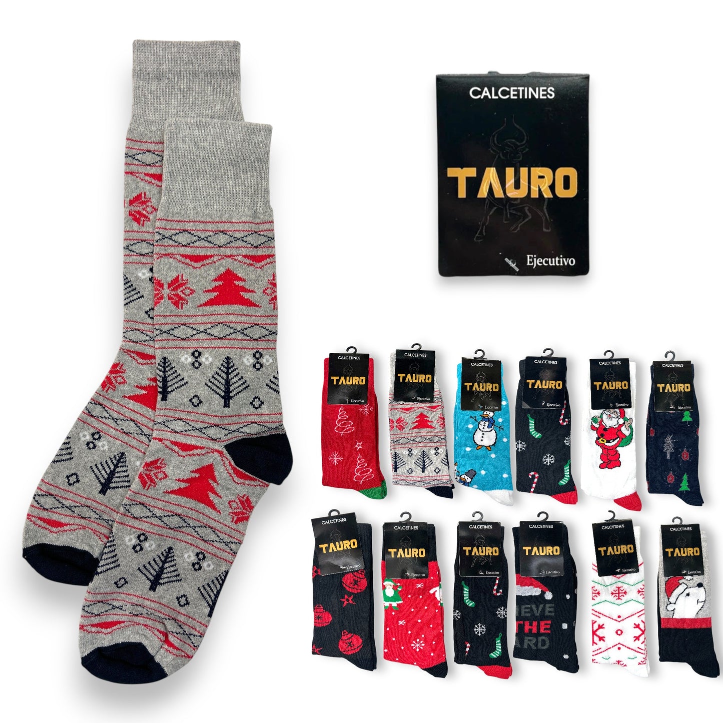 Calcetines de algodón estampados navideños unitalla caballero Oslo paquete de 12