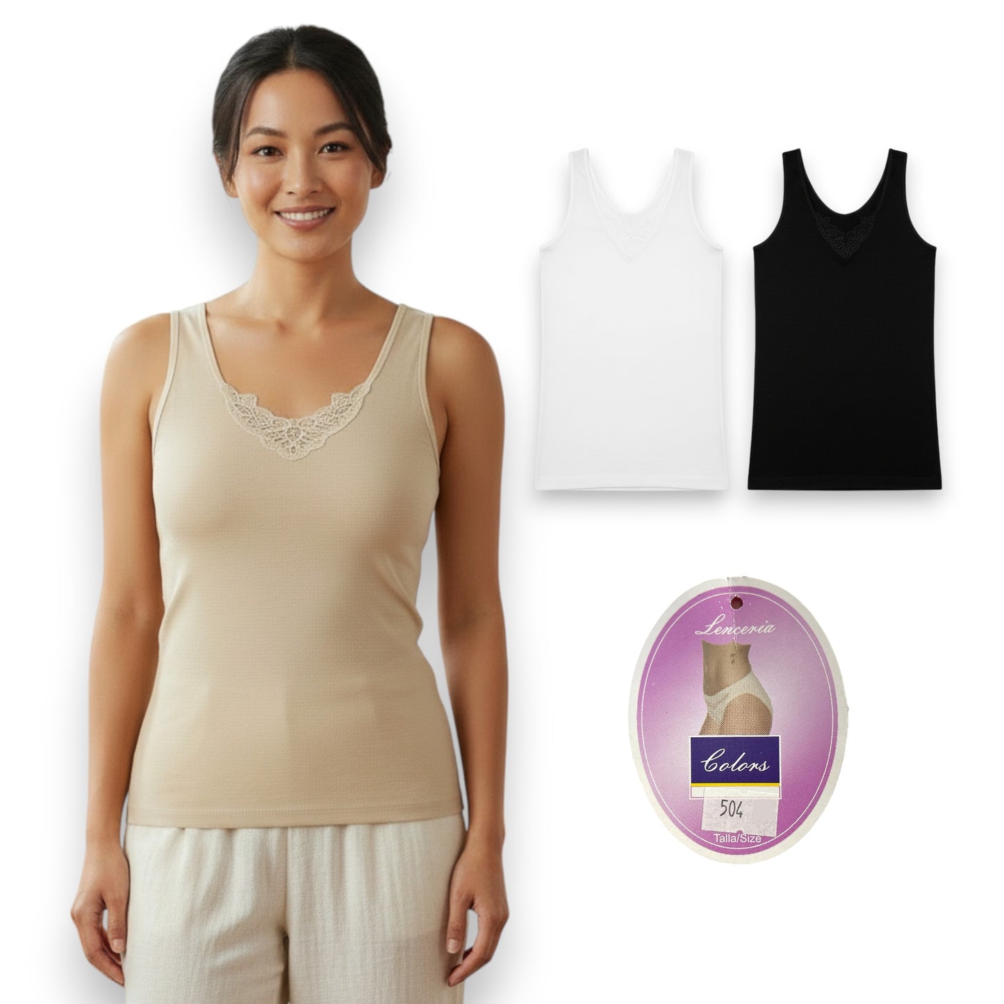 Camiseta de algodón bordada dama #504 Colors