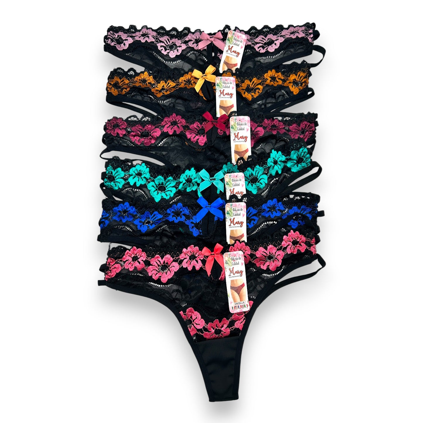 Tanga de encaje surtida unitalla dama #T4 Mary Paquete de 6