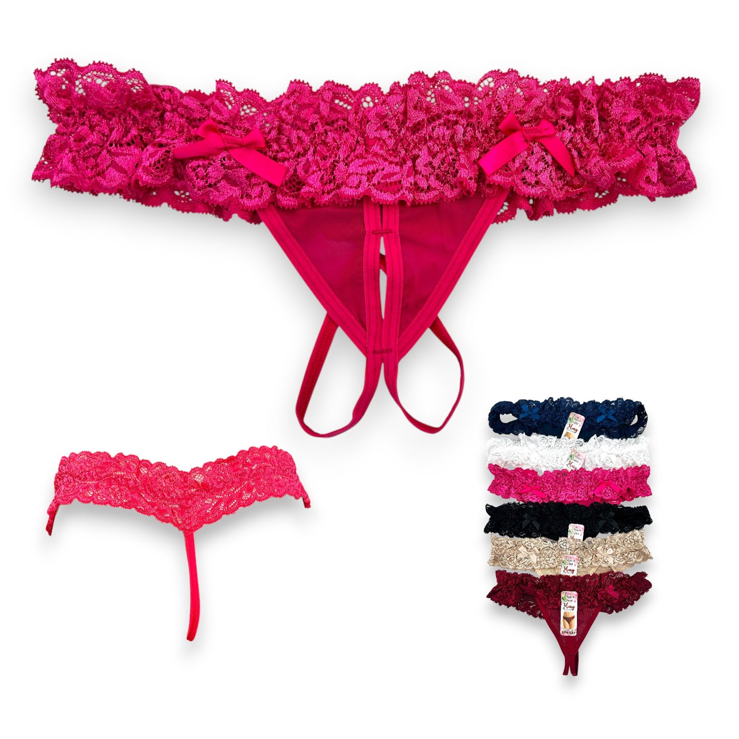 Tanga de encaje con abertura surtida unitalla dama #T6 Mary Paquete de 6