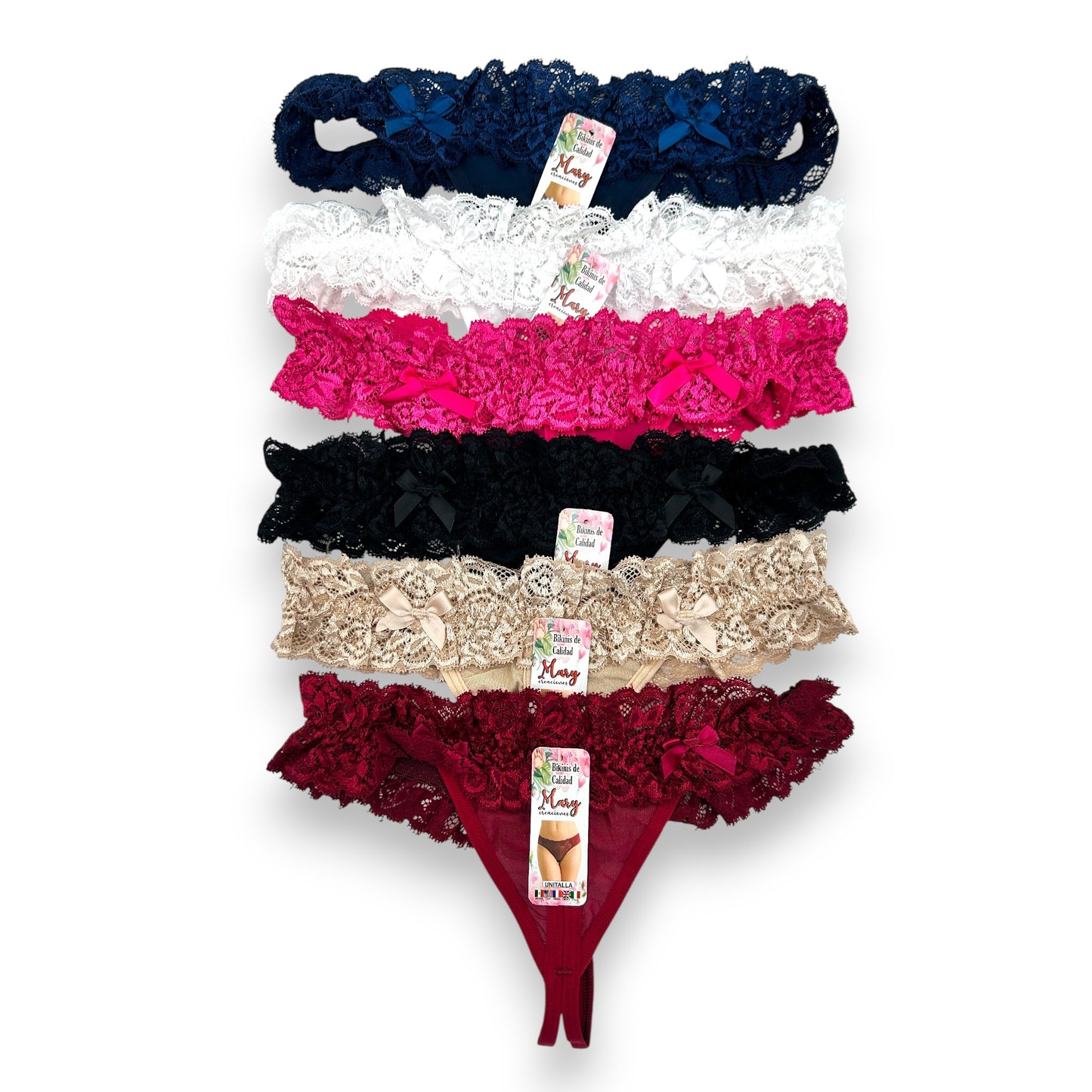 Tanga de encaje con abertura surtida unitalla dama #T6 Mary Paquete de 6