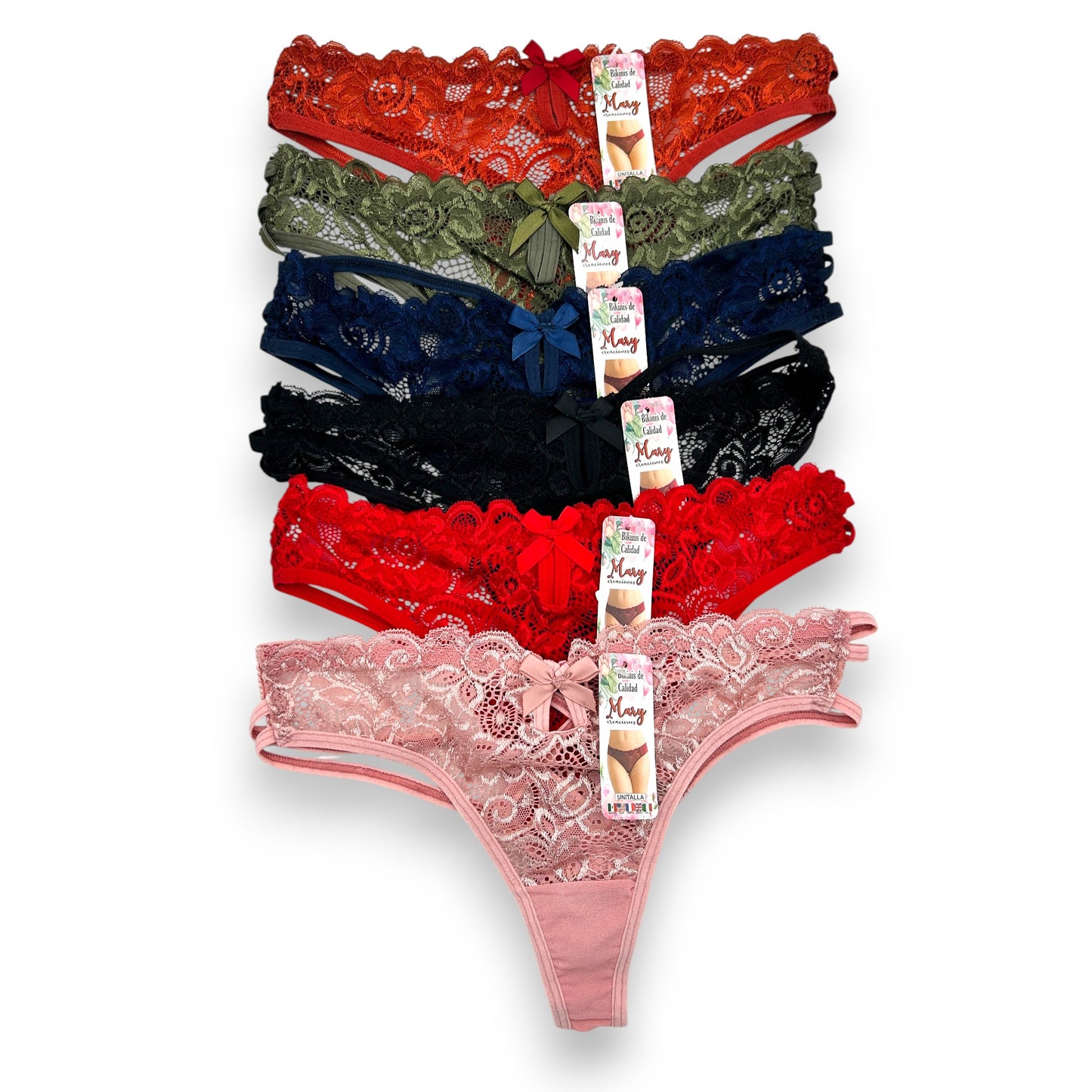 Tanga de encaje surtida unitalla dama #T8 Mary Paquete de 6