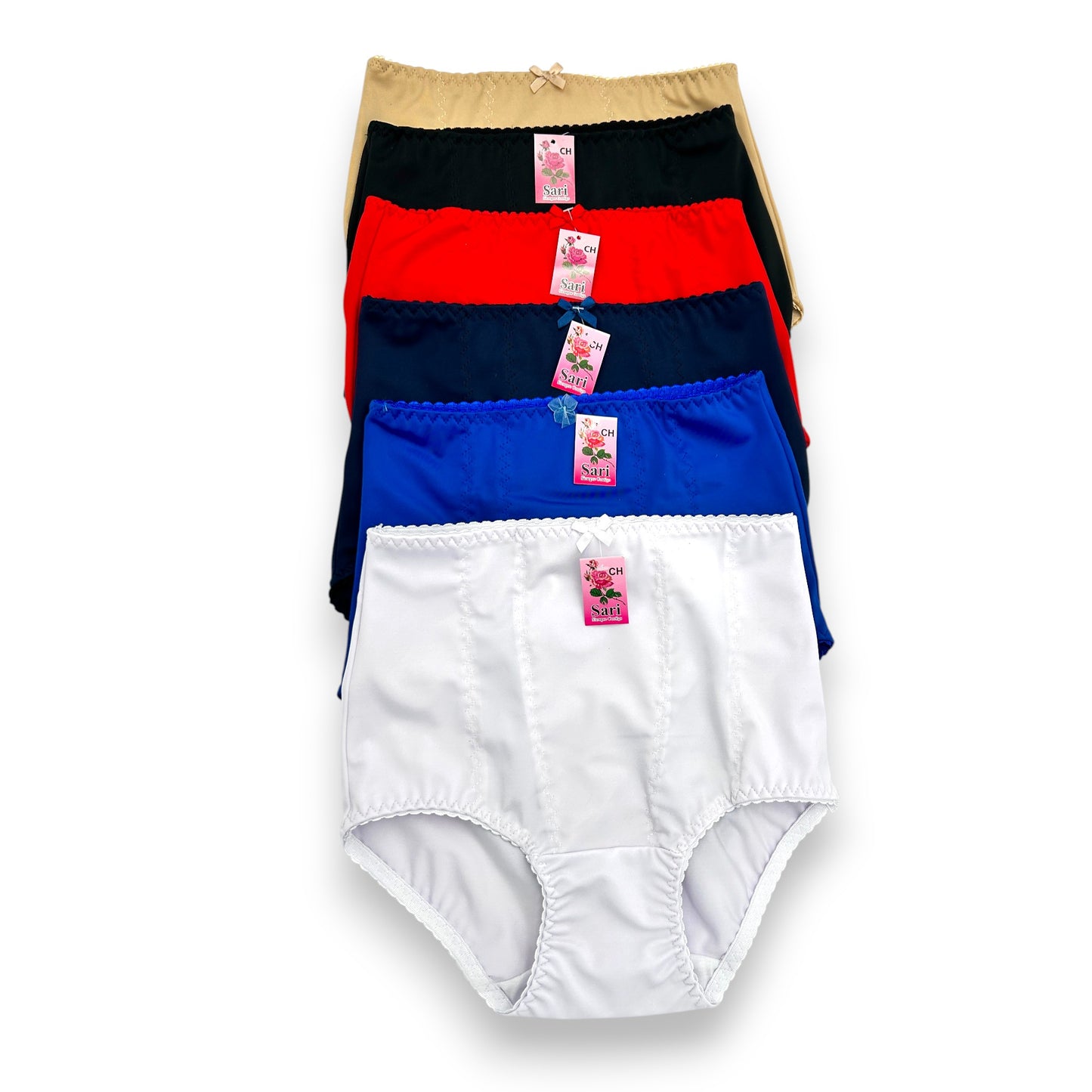 Pantaleta completa reforzada de licra surtida dama Sari Paquete de 6