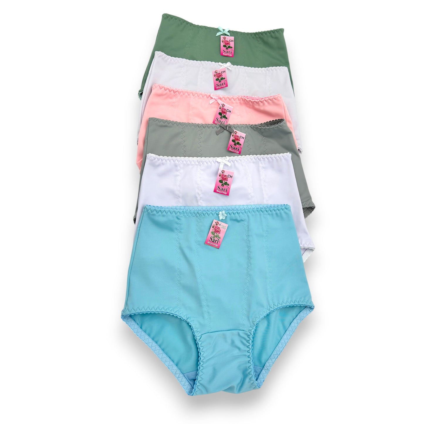 Pantaleta completa reforzada de licra surtida dama Sari Paquete de 6