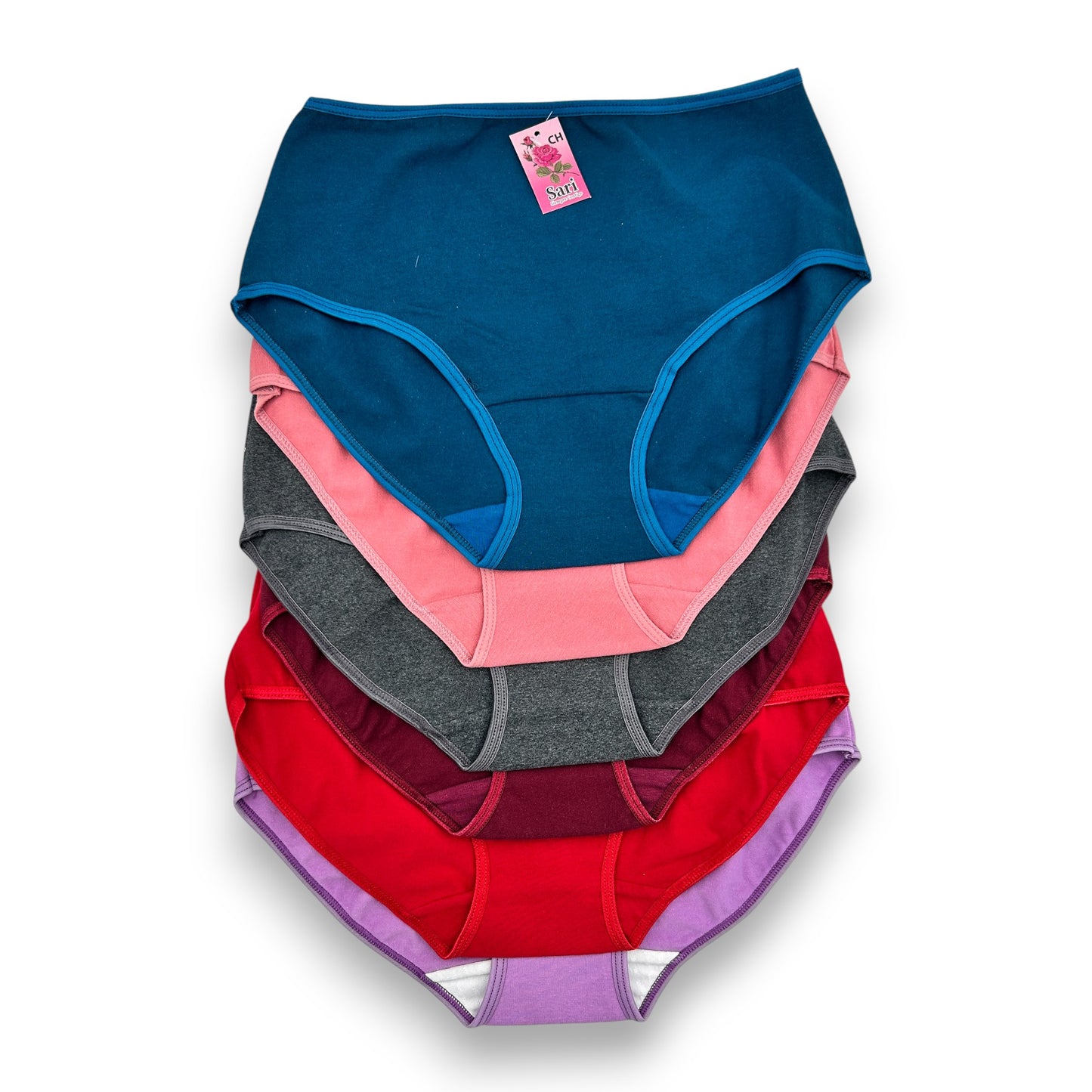 Pantaleta completa lisa de algodón surtida dama Sari Paquete de 6