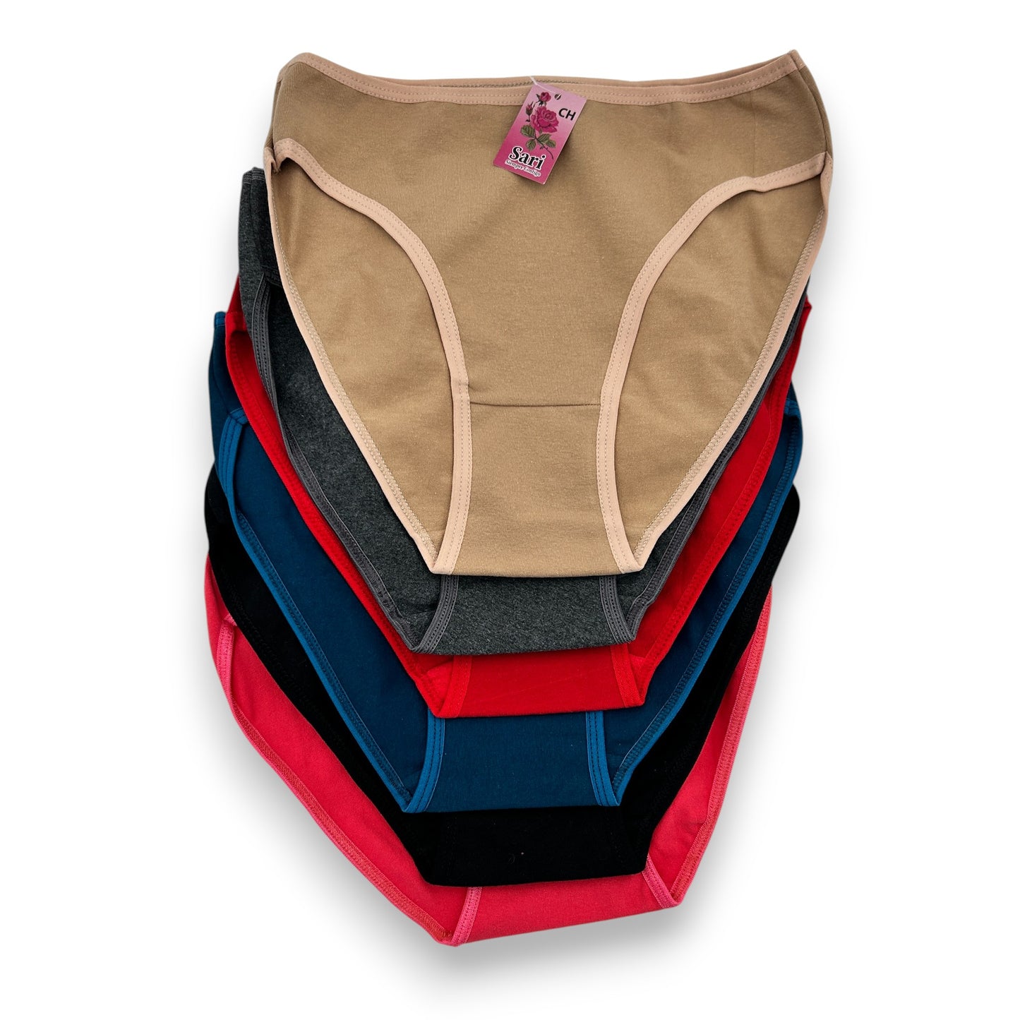 Pantaleta 3/4 lisa de algodón surtida dama Sari Paquete de 6