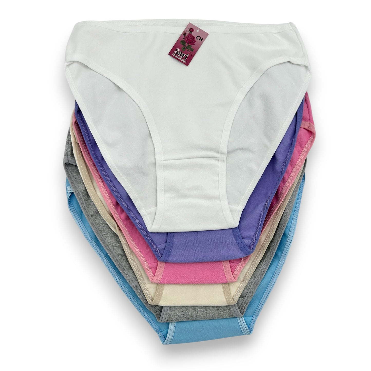 Pantaleta 3/4 lisa de algodón surtida dama Sari Paquete de 6