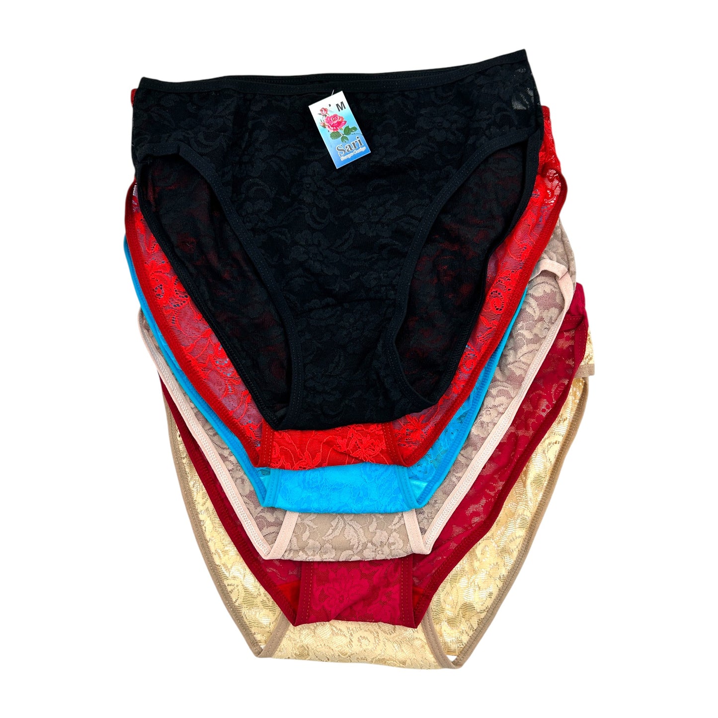 Pantaleta 3/4 de encaje surtida dama Sari Paquete de 6