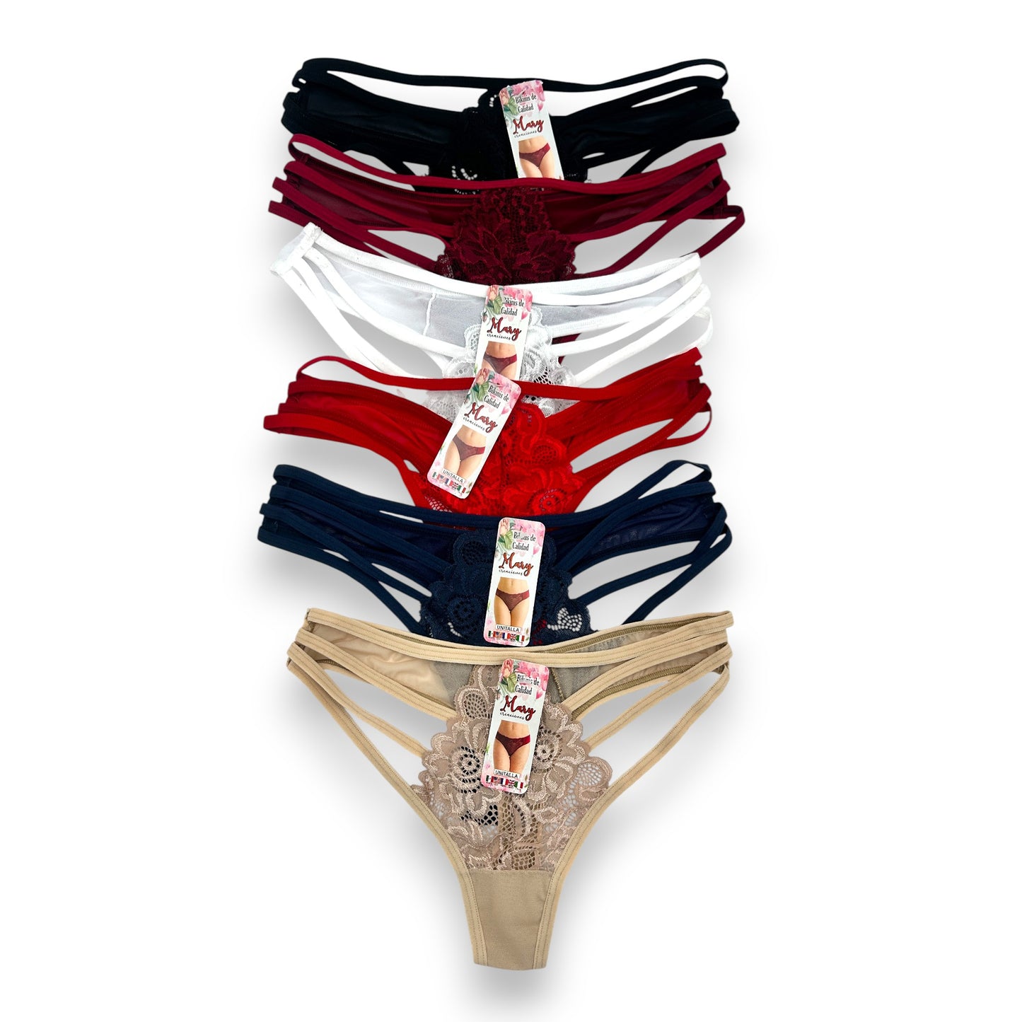 Tanga de encaje surtida unitalla dama #T12 Mary Paquete de 6